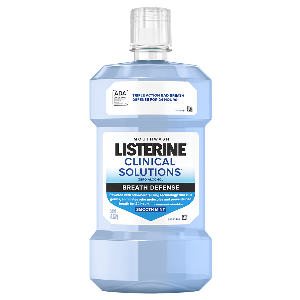 LISTERINE® Clinical Solutions Breath Defense Zero Alcohol Mouthwash for Bad Breath